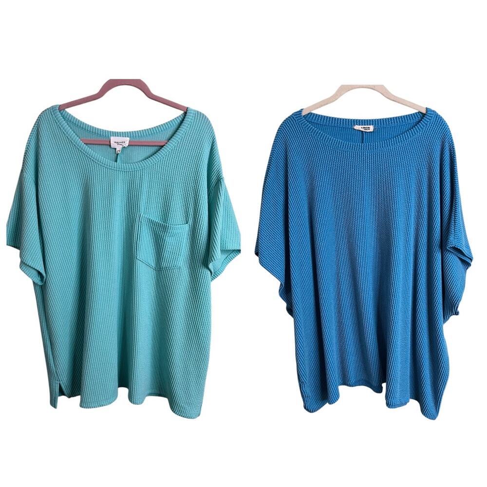 Blumin/ Andree by Unit Ribbed blue green tops, size 2X, Bundle (2) pieces